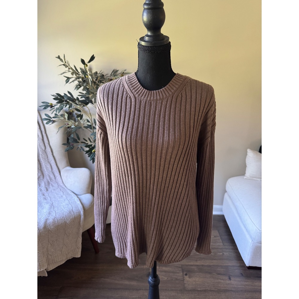 Jessica Simpson Womens Mauve Brown Ribbed Knit Crew Neck Sweater Size Medium